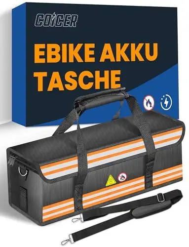 Produktbild: COICER E-Bike Akku Tasche, Schutz Feuerfeste Box für Akku, Dokumententasche Explosionsgeschützte Lipo Fahrrad, Safe Bag Ebike Akku Schutzhülle Große Batterieaufbewahrung Zubehör (XL-Schultergurt-Stil)