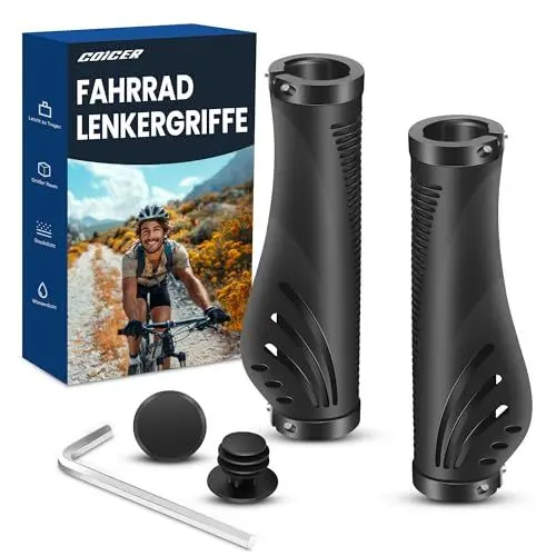 Produktbild: COICER Fahrradgriffe Ergonomisch, rutschfeste Gummi Fahrrad Lenkergriffe mit Aluminium Lock, Bike Handgriff für 22–22,7mm Lenker Scooter Mountainbike Road Bike MTB (Comfort-S)
