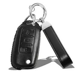 Produktbild: COITROZR Autoschlüssel Hülle mit Schlüsselanhänger, für Volkswagen Golf 4/5/6, Tiguan, Passat, Polo, Jetta, Skoda Leder aus Autoschlüssel Schutzhülle(Black,B-für VW Golf 4/5/6)