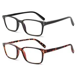 Produktbild: COJWIS Lesebrille 2 Pack Blaue Licht Blockieren Brille Federscharnier Anti Schwindlig Damen und Herren Leicht Brillen (2 Farbe Mischen, 0.50, multiplier_x)