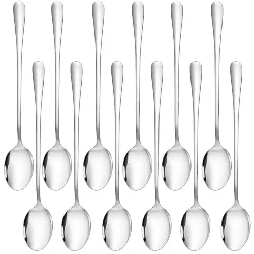 Produktbild: CoKeeSun 12 Stück Latte Macchiato Löffel Set, 20cm Edelstahl Eislöffel Lang, Kaffeelöffel, Eisteelöffel, Dessertlöffel, Cocktail-Rührlöffel, Teelöffel, Langer Griff Rührlöffel für Soda, Milchshake