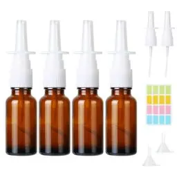 Produktbild: CoKeeSun 4 Stück Nasen Sprühflaschen, 15ml Glas Nasenspray Flasche Leer, Wiederverwendbar Nasensprayflasche, Zerstäuber mit Blanko-Etiketten Düsen, Trichter, für Parfüm,ätherische Öle,Kochsalzlösung