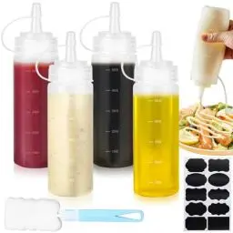 Produktbild: CoKeeSun 4 Stück Squeeze Flasche, 500ml Quetschflasche mit Kappen, 16oz Saucenflasche, Kein Leck Condiment Flaschen mit Reinigungsbürste für Backen Ketchup Scharfe Soße Olivenöl Senf Malen Pigment