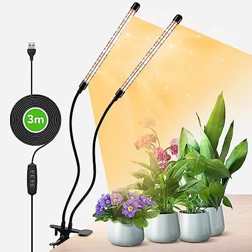 Produktbild: COKOLILA 2 Köpfe Pflanzenlampe LED, 160 LEDs Vollspektrum Pflanzenlicht, 3000K 5000K 660nm Pflanzenleuchte für Zimmerpflanzen mit Timer, 3 Lichtmodi, ideal für Pflanzen(kein Adapter)