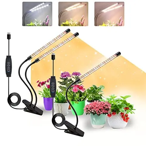 Produktbild: COKOLILA 2 Stücke Pflanzenlampe LED, 240 LEDs Vollspektrum Pflanzenlicht, 3000K 5000K 660nm Pflanzenleuchte für Zimmerpflanzen mit Timer, 3 Lichtmodi, ideal für Pflanzen(kein Adapter)