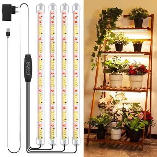 Produktbild: COKOLILA 4 Stäbe Pflanzenlichtstreifen, Pflanzenlampe Vollspektrum mit 240 LED, Pflanzenlicht mit Auto ON/Off Timer 3/9/12H, 3 Lichter Modi, Pflanzenleuchte für Zimmerpflanzen
