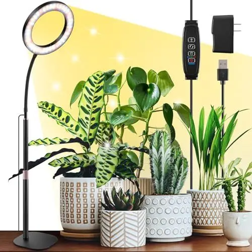 Produktbild: COKOLILA Neueste 80 LED 5V3A Pflanzenlampe LED Vollspektrum, Desk 360° verstellbarer flexibler Schlauch Pflanzenlicht, 3/9/12 Auto-Timer, 30-63 cm Teleskopstange Grow Light für Zimmerpflanzen
