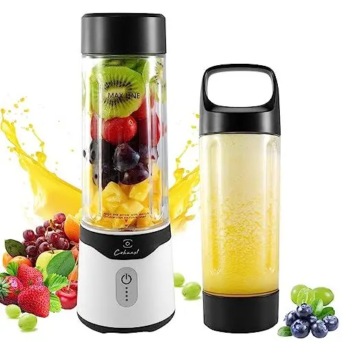 Produktbild: COKUNST Tragbarer Mixer für Smoothies und Shakes, 530ml Portable Blender mit 6 Klingen, Wiederaufladbarem Typ-C, Smoothie Mixer, Mini-Mixer mit Griffdeckel für die Reisesportküche