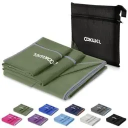 Produktbild: COKWEL Reisehandtuch Mikrofaser Handtuch 3 Stück-152x80cm/80x38cm/38x38cm - Schnelltrocknender Sporthandtuch, Saugfähiger Microfaser Handtücher für Fitnessstudio, Reisen, Strand, Yoga(olivgrau)