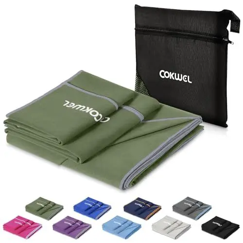 Produktbild: COKWEL Reisehandtuch Mikrofaser Handtuch 3 Stück-152x80cm/80x38cm/38x38cm - Schnelltrocknender Sporthandtuch, Saugfähiger Microfaser Handtücher für Fitnessstudio, Reisen, Strand, Yoga(olivgrau)