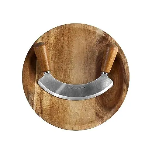 Produktbild: Cole & Mason H722130 Ashden Kräutermesser Wiegemesser und Schneidebrett, Akazienholz/Edelstahl, Nicht für die Spülmaschine geeignet, 2 Jahre Garantie