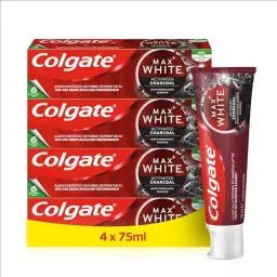Produktbild: Colgate Max White Charcoal Zahncreme 4x75ml | Mit Aktivkohle | Zahnpasta Colgate entfernt bis zu 100% der oberflächlichen Verfärbungen* | Colgate Zahnpasta für weißere Zähne