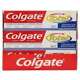 Produktbild: Colgate Total Advanced Whitening antibakterielle und fluoridhaltige Zahnpasta, 75 ml, 12 Stück