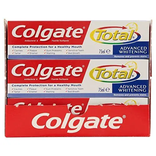 Produktbild: Colgate Total Advanced Whitening antibakterielle und fluoridhaltige Zahnpasta, 75 ml, 12 Stück