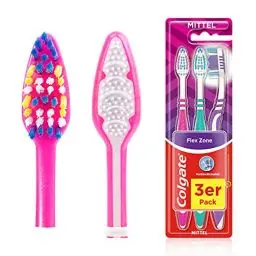 Produktbild: Colgate Zahnbürste Flex Zone, mittel, 3 Stück - Handzahnbürste für schonende Zahnreinigung