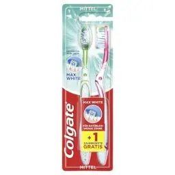 Produktbild: Colgate Zahnbürste Max White, mittel, 2 Stück - Handzahnbürste für natürlich weiße Zähne, mit mittelharten Borsten