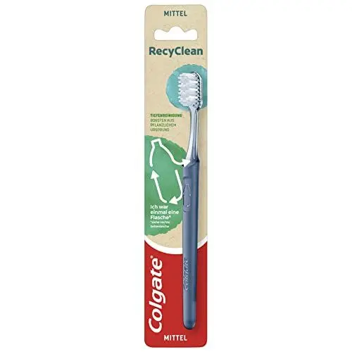Produktbild: Colgate Zahnbürste RecyClean mittel, 1 Stück - Handzahnbürste mit Borsten auf Pflanzenbasis & Griff aus 100% recyceltem Plastik