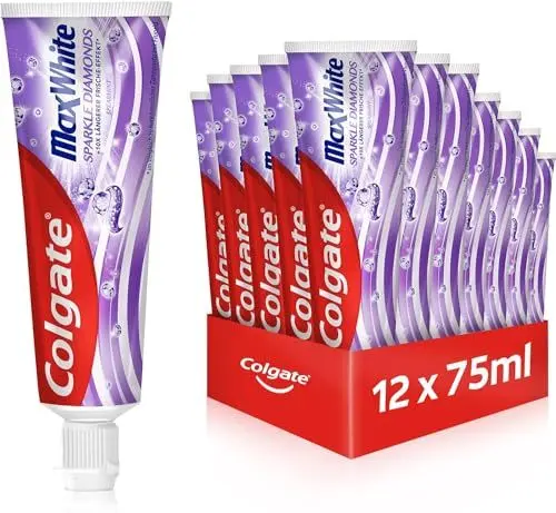Produktbild: Colgate Zahnpasta Max White Sparkle Diamonds 12x75 ml – ideale Zahnaufhellung für glattere und weißere Zähne – stellt das natürliche Zahnweiß wieder her und erfrischt den Atem anhaltend