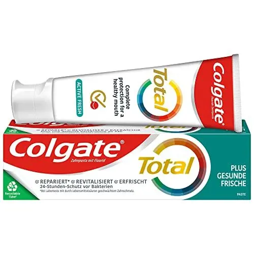 Produktbild: Colgate Zahnpasta Total Plus Gesunde Frische 75 ml – Zahnreinigung für einen gesunden Mund und 12 Stunden proaktiven Zahnschutz* – reinigt Zähne, Zahnfleisch, Wangen und Zunge