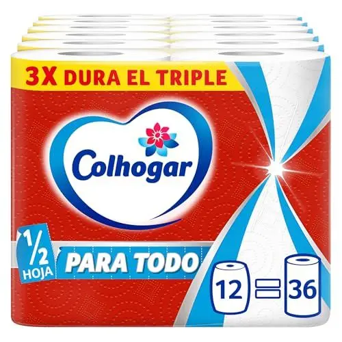 Produktbild: Colhogar Paratodo Maxirolls 6 x 2, Mehrzweck-Küchenpapier, Papierrollen, dreifache Lebensdauer und saugfähig, 12 Rollen