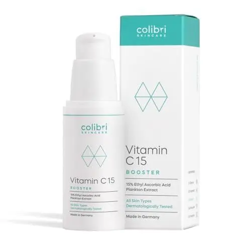 Produktbild: colibri skincare Vitamin C15 Booster 30ml - hochdosiertes, veganes Anti Aging Serum mit echten 15% Vitamin C - Gesichtspflege gegen Pigmentflecken und Augenringe - Made in Germany