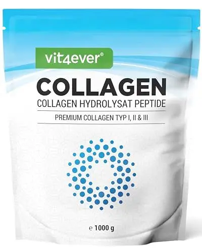 Produktbild: Collagen Pulver 1000 g - 100% bioaktives Kollagen Hydrolysat Peptide - Kollagen Typ 1, 2 & 3 - Geschmacksneutral - Ohne Zusatzstoffe