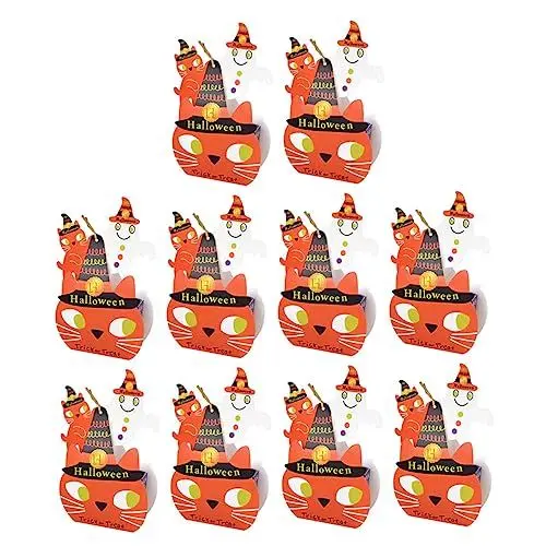 Produktbild: COLLBATH 10 Stück Kartons Halloween-Süßigkeiten-Box Halloween-Dekor Cartoon-Süßigkeiten-Behälter halloween pumpkin halloweenkürbis Süßigkeitenbehälter Bonbonbehälter aus Papier Weiß