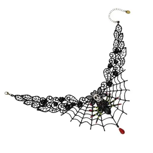 Produktbild: COLLBATH 1stück Halloween Halskette Mit Schädel Und Spitze Auffällige Damen Schmuck Für Halloween-party Exzentrante Kette Mit Spinnenmotiv Mehrlagige Accessoires