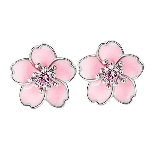 Produktbild: COLLBATH 1 Paar Kirschblüten-Ohrringe Blumen-Ohrstecker Ohrringe für Frauen Blumenohrringe koreanische Ohrringe Damen Ohrringe Blumenanhänger die Blumen Silberne Ohrringe Fräulein Rosa