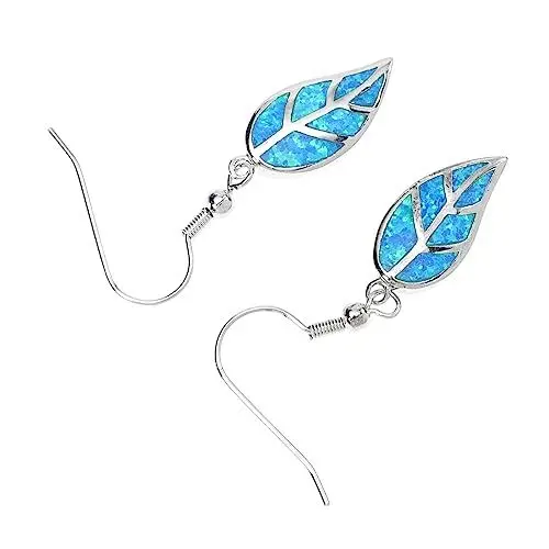 Produktbild: COLLBATH 1 Paar Opal-ahornblatt-ohrringe Quastenohrringe Böhmische Ohrringe Schmuck Ahornblatt Ohrringe Trendige Ohrringe Braut-ohrring Asymmetrische Ohrhänger Kupfer Blue