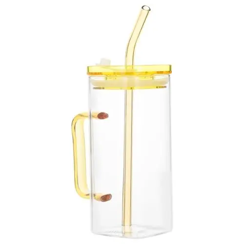 Produktbild: COLLBATH 1 Satz Glas mit Deckel quadratische Glastasse Eiskaffeegläser Glaswaren für Bars wasserflasche Hohes Borosilikat Bier Smoothie-Becher Schnabeltasse reisen Trinkbecher Kieselgel