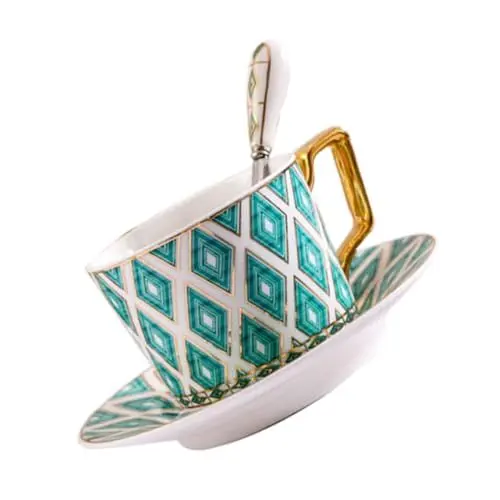 Produktbild: COLLBATH Europäisches Kaffeetassen-set Aus Feinem Bone China Mit Goldenen Rändern Teeservice Für Kaffee Und Tee Geschirr Für Zuhause Büro Und Gastronomie