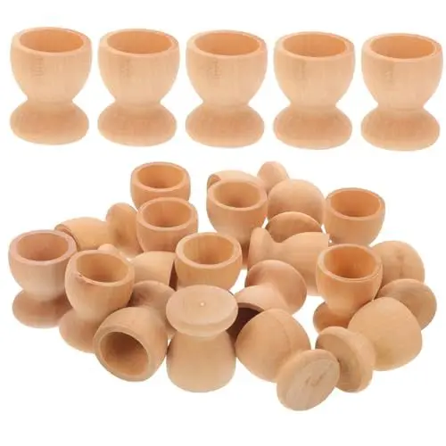 Produktbild: COLLBATH 24 Stück Cartoon-eierbecher Aus Holz Zum Bemalen Eierhalter Für Kinder DIY Eierbecher Für Osterdeko