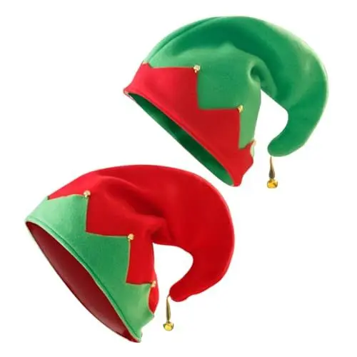 Produktbild: COLLBATH 2St Weihnachtselfenmütze Weihnachtsmütze Elfenmützen mit Ohren Weihnachtself-Kostüm Hüte entzückende Glockenkappen Elfenkopfbedeckungen Hut Urlaubsartikel Metallglocke rot