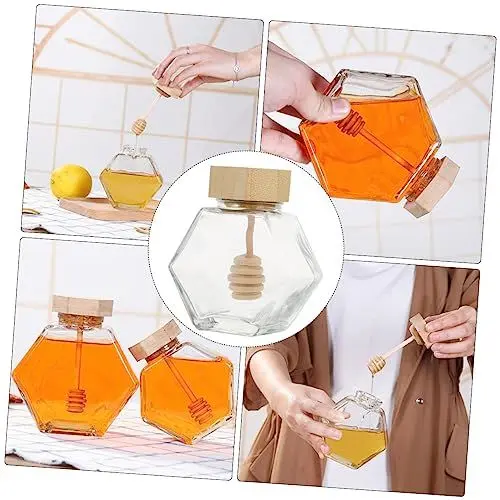 Produktbild: COLLBATH Sechseckiges Honig-vorratsglas Aus Glas Mit Holzdeckel Honigtopf Versiegeltes Glas Honiggläser Für Behälter