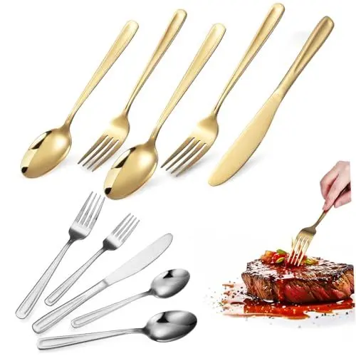 Produktbild: COLLBATH 2 Teiliges Steakmesser Set Servierbesteck Utensilien Aus Rostfreiem Besteck Besteckblock Set Geschirrsets Essgeschirr Silberne Servierutensilien Steak Und Gabeln Aus