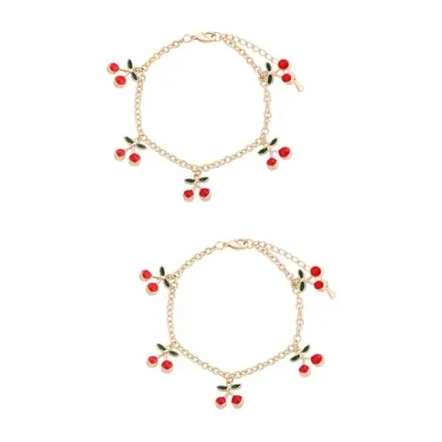 Produktbild: COLLBATH 2st Kirsche Handschmuck Kreatives Armband-handdekor Kirscharmband Für Damen Goldarmbänder Für Damen Kirsch-charme Kettenfrauen Freundschaftsarmbänder Fruchtzauber Damenarmband Rot