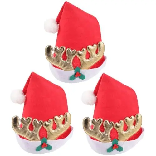 Produktbild: COLLBATH 3St Weihnachtsmütze weihnachtsdeko santa claus hat Unvergessliches Weihnachten weihnachtsmannmützen weihnachtdeko weihnachtsbaumspitze dekoration Weihnachtskopfbedeckung Stoff rot