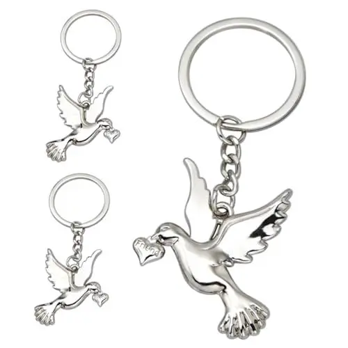Produktbild: COLLBATH 3er Set Friedenstaube SchlüSselanhäNger Metall SchlüSselring AnhäNger FüR Dekoration Und Geschenk Silber, 8.9 X 4.9 Cm