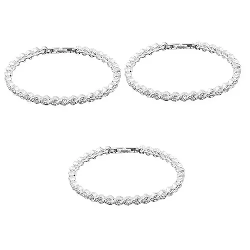 Produktbild: COLLBATH 3st Handschmuck Diamantarmband Bettelarmband Strass Manschette Armband Armreif Silbernes Manschettenarmband Kristallarmband Strass-armband Glitzerndes Armband Zirkonarmband Silver