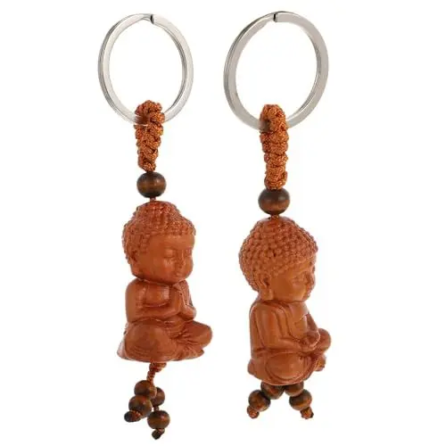 Produktbild: COLLBATH 6 STK Buddha-Schlüsselanhänger Buddha schlüsselanhänger Buddha Anhänger Segens-Schlüsselanhänger Glücksanhänger Buddha-Anhänger Retro-Anhänger aus Holz Eisen Light Brown