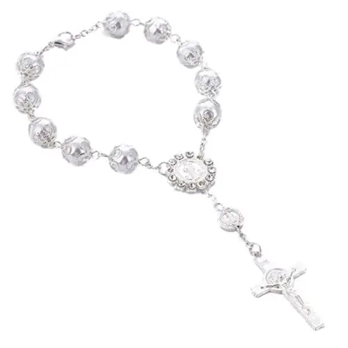 Produktbild: COLLBATH Rosenkranz-armband Für Damen Und Mädchen Silberfarben Christliches Kreuz Schmuck Legierung