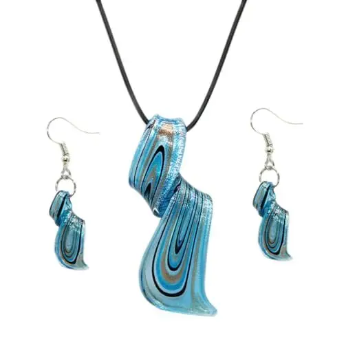 Produktbild: COLLBATH Blaues Kreatives Spiralohrringe und Halsketten mit Glasanhänger Eleganter Schmuck für Damen Ohrringe und Kette für Besondere Anlässe