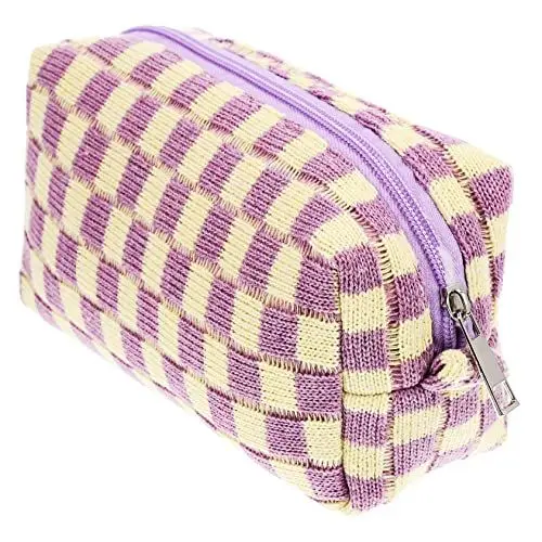 Produktbild: COLLBATH Karierte Make-up-Tasche Aus Wollgarn Mit Reißverschluss Kosmetiktasche Kulturbeutel Für Reisen Und Alltag Für Toilettenartikel Kosmetika Und Reiseaccessoires Tragbare