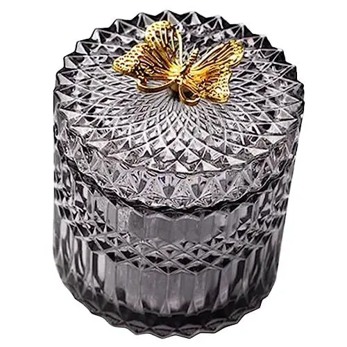 Produktbild: COLLBATH Kasten für Wattestäbchen Halter Spender Würfelzuckerhalter Behälter mit Deckel Süßigkeitenhalter storage boxes aufbwahrungs-box Snackglas Bonbonhalter aus Glas Grey