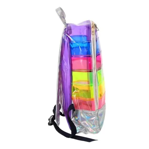 Produktbild: COLLBATH Rote Tasche Für Jungen Und Mädchen Glänzender Streifen Modischer Rucksack Farbenfrohe Freizeittasche Aus PVC Mit Großem Fassungsvermögen Für Die Schule
