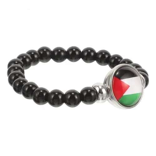 Produktbild: COLLBATH Palästina-flagge Armband Verstellbares Kleidungsaccessoire Mit Schwarzen Perlen Und Palästina