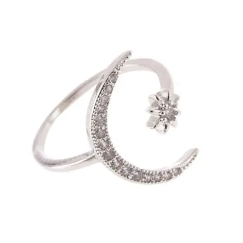 Produktbild: COLLBATH Halbmond Und Sternförmiger Offener Ring Für Damen Kreativer Schmuck Aus Metall Exquisiter Fingerring Für Mädchen Zum Öffnen Zum Kombinieren Für Verschiedene Anlässe