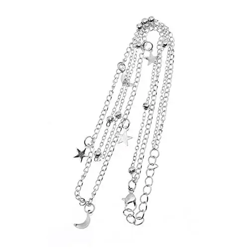 Produktbild: COLLBATH Stern-Mond-Halskette Charm Halter für Halskette Mond-Charm-Halsband pendant necklace weihachtsgeschenk zweilagiges Halsband Halskette mit Sternenanhänger Legierung (Eisen) Silver