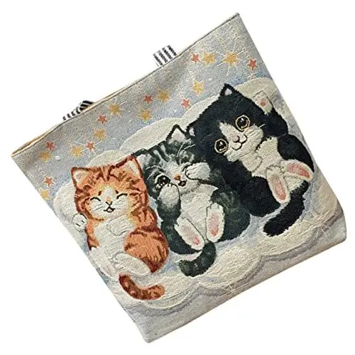 Produktbild: COLLBATH Baumwoll Tasche Tragetasche Damen mit Katzenmotiv Stoffbeutel Umhängetasche Schultertasche Baumwollbeutel Baumwolltasche Geschenke für Katzenliebhaber